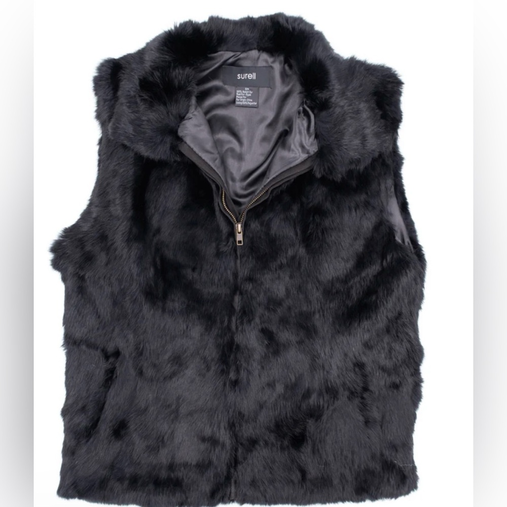 100% rabbit fur black vest with zip closure - very cozy, perfect for cold temps!